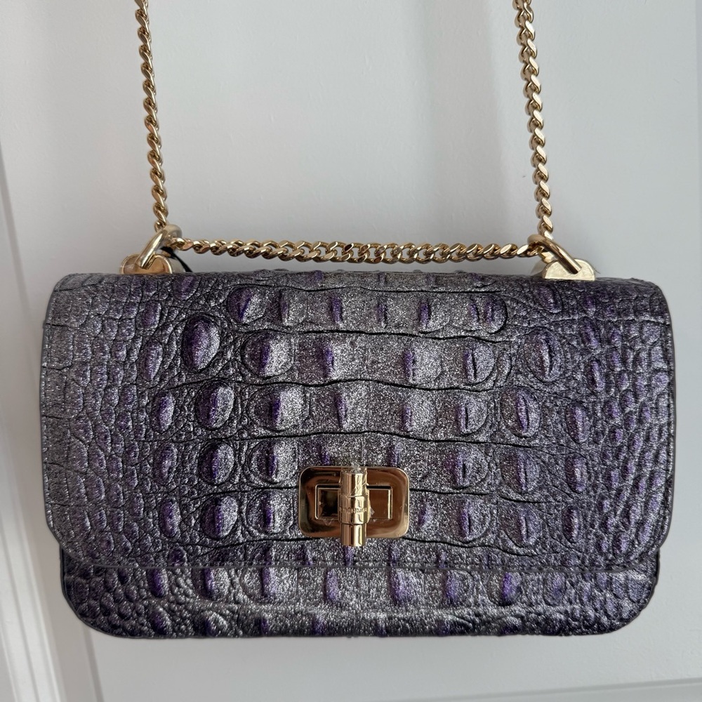 Brahmin Rosa Crossbody Shoulder Bag Purple Glitter Melbourne Leather